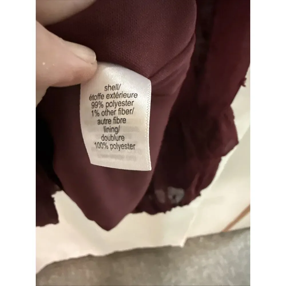 Maurices Blouse Womens XL Burgundy Lined Sheer Pullover Long Ruffle Sleeves NWT